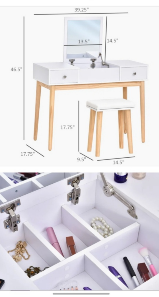 White Vanity Set with Mirror and Stool - photo 3