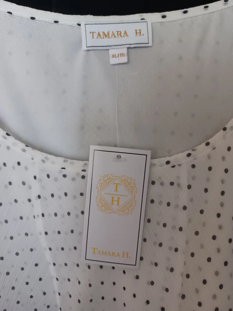Tamara H. Women's White & Black Polka Dot Blouse - Size XL/16 image indicator(2)