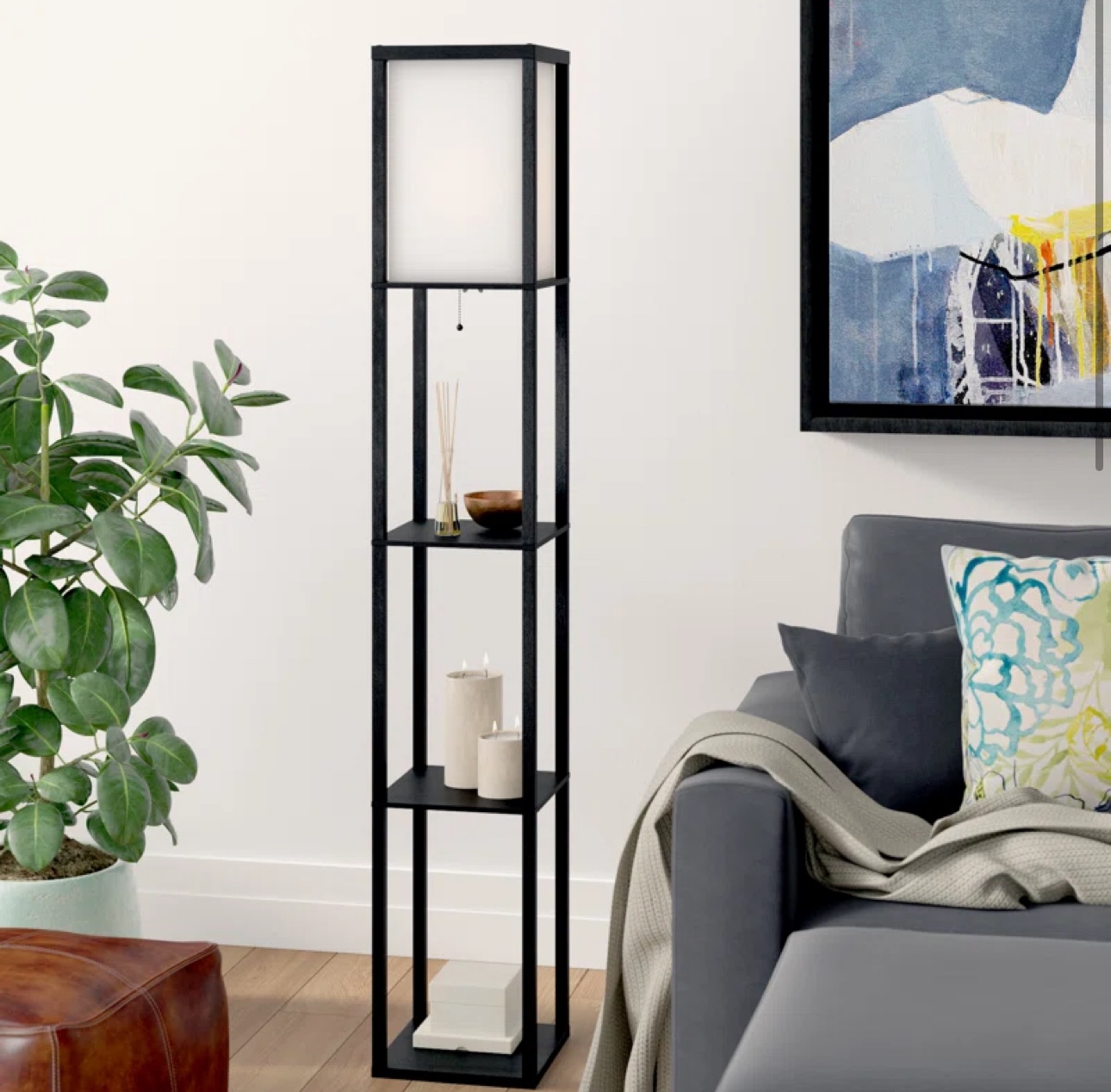 Black wood lamp with shelves - photo 3