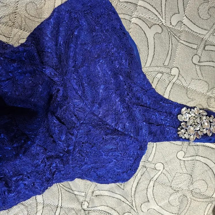 Royal Blue One-Shoulder Lace Dress Sz Small image indicator(4)