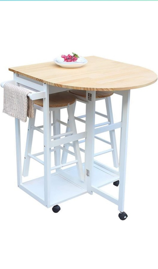 Folding Kitchen Table Set with 2 Stools and Storage - photo 3
