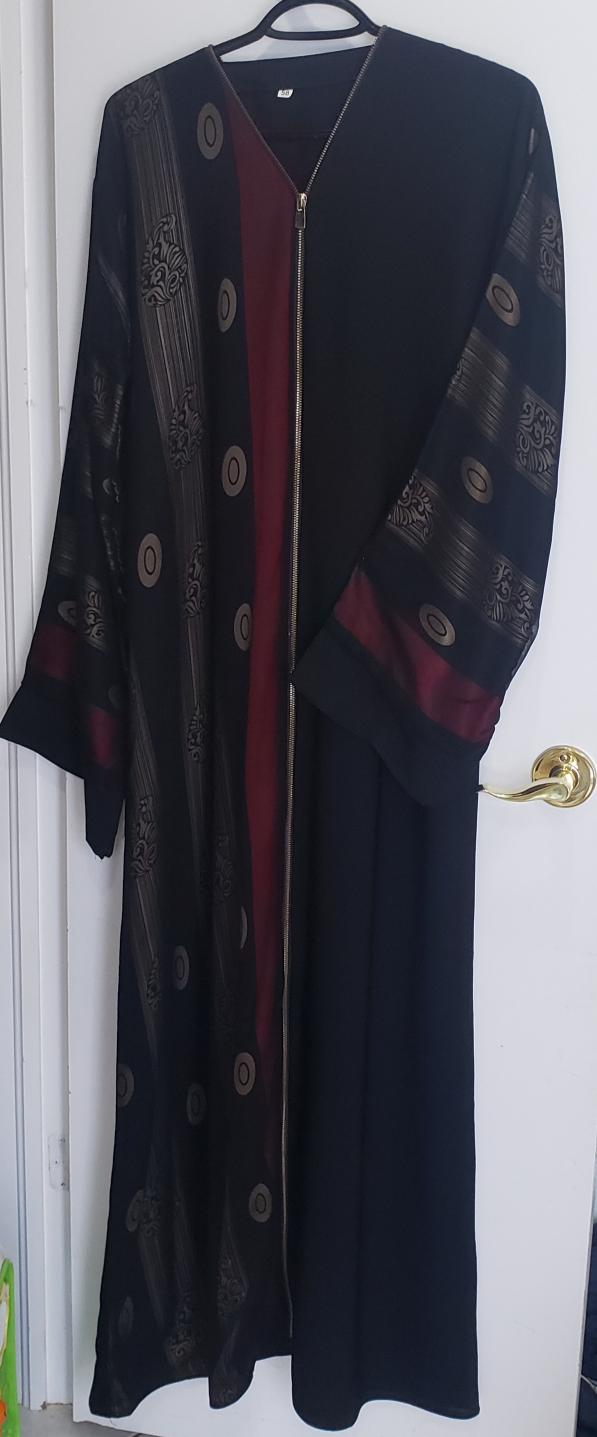 Black Abaya with Gold and Maroon accents - photo 2