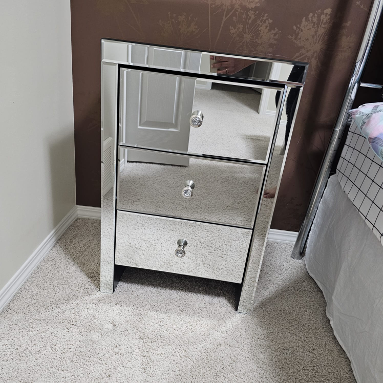 Mirrored Three-Drawer Nightstand