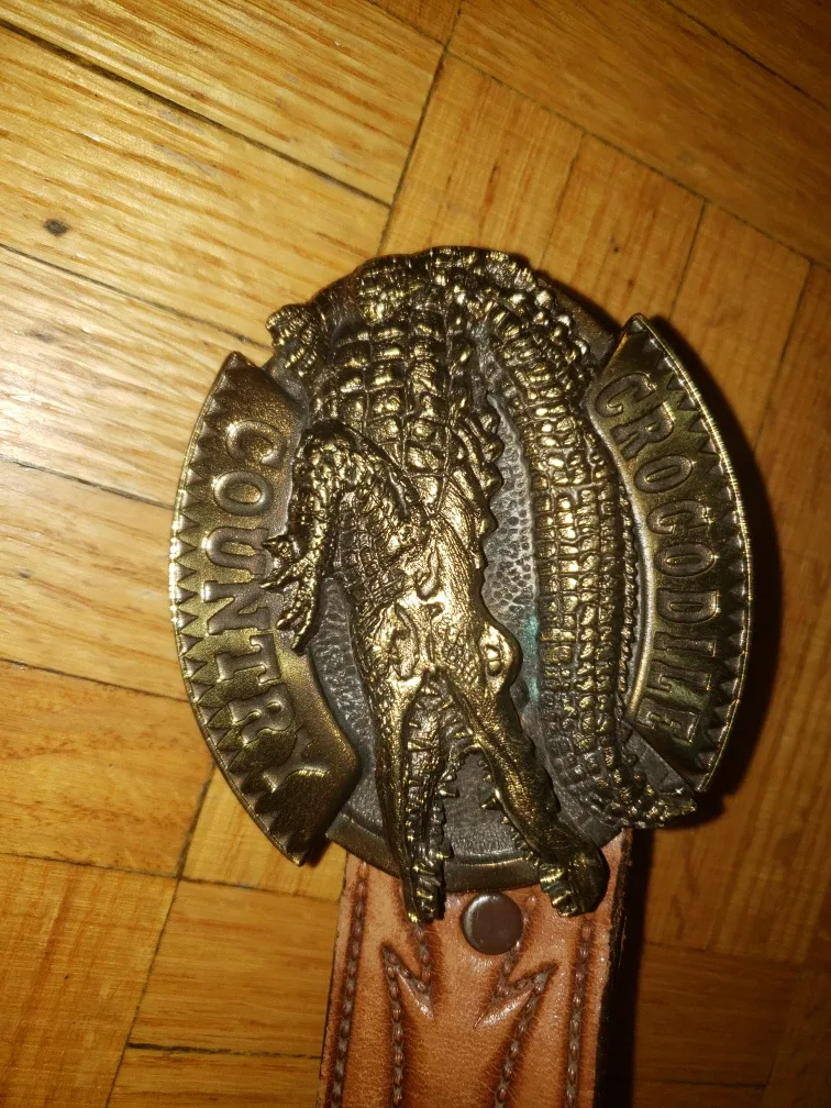 Vintage Crocodile Belt Buckle with Leather Strap 🧡 image indicator(3)
