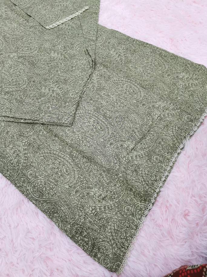 H-Haadi Women's Size Small Olive Green Paisley Print Kurti - photo 4