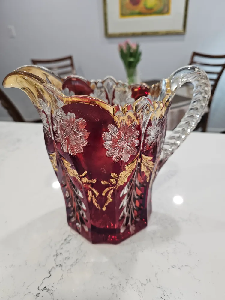 🧡Vintage Ruby Red Glass Pitcher Set with Two Liquor Glasses image indicator(5)