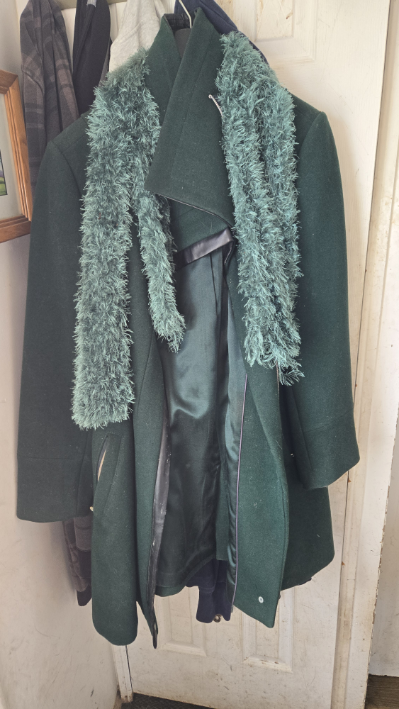 Women's Emerald Green Peacoat with Teal Faux Fur Trim