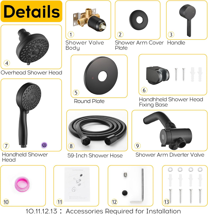 FRANSITON Matte Black Dual Shower Head System - photo 5