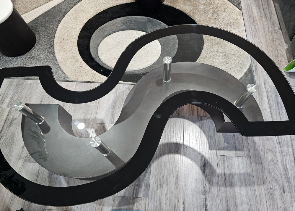 Unique S-Shaped Coffee Table with Glass Top