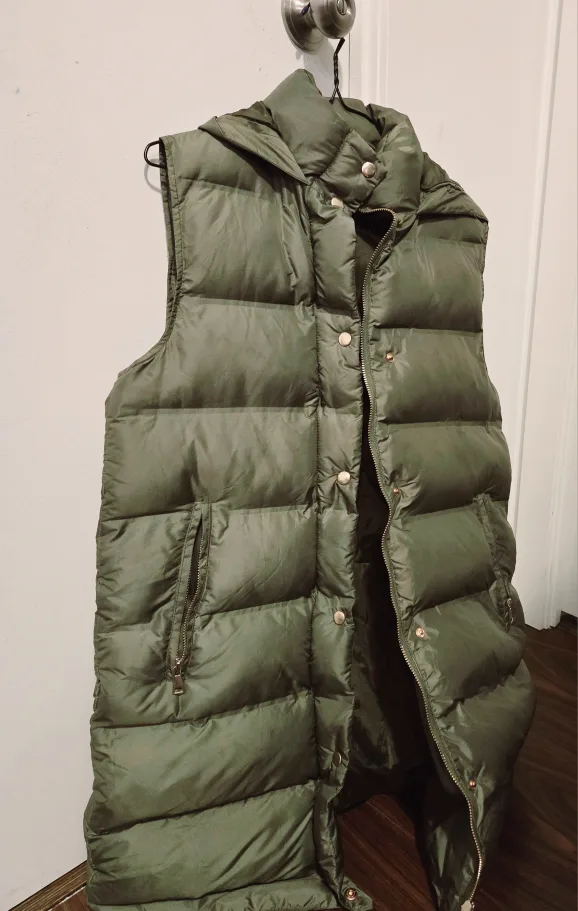 Olive Green Puffer Vest with Hood thumbnail