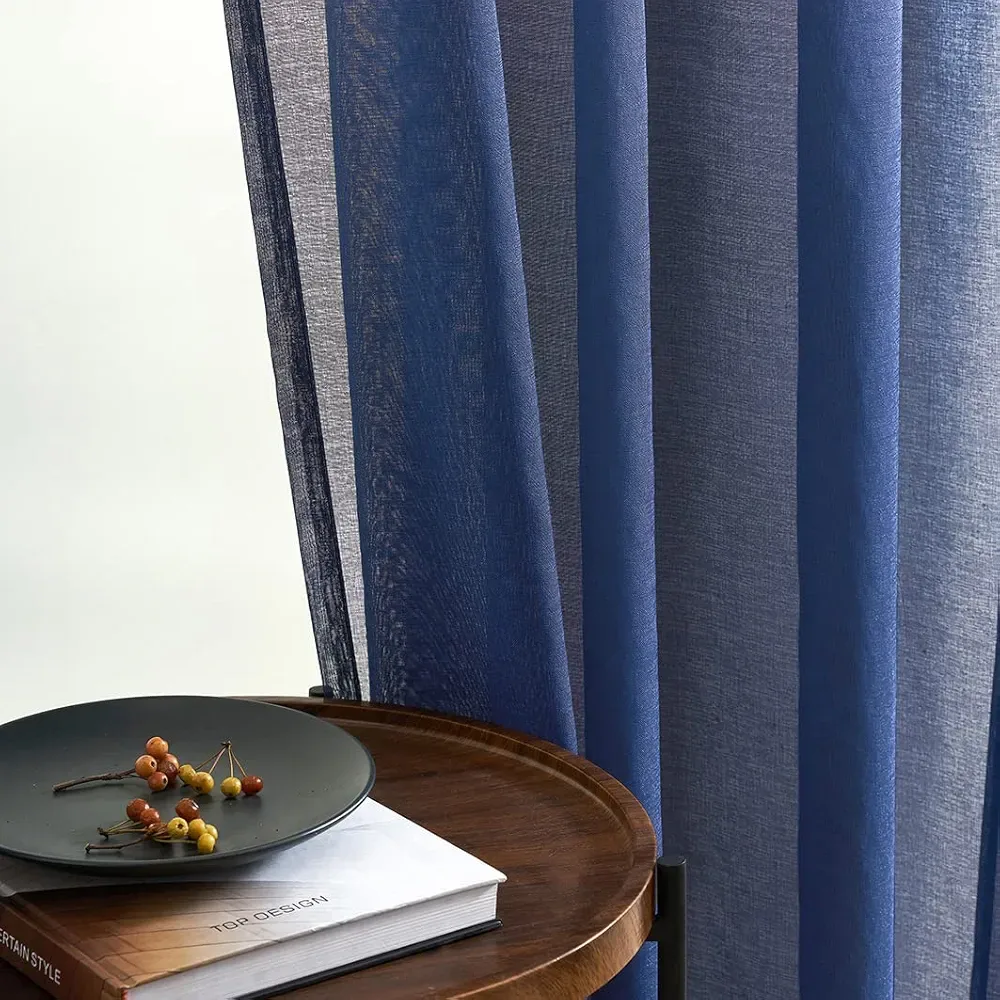 Navy Blue Sheer Curtains 2 Panels Set/Sheer Drapes (52"x84") image indicator(2)