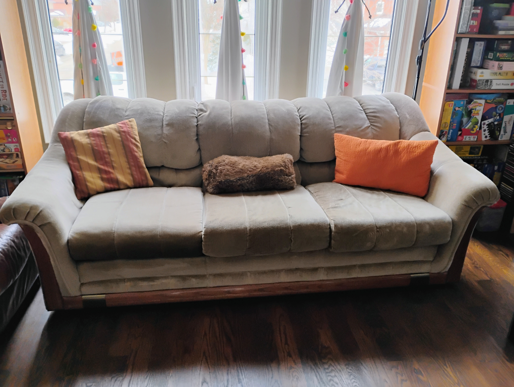Beige Sofa with Wood Accents
