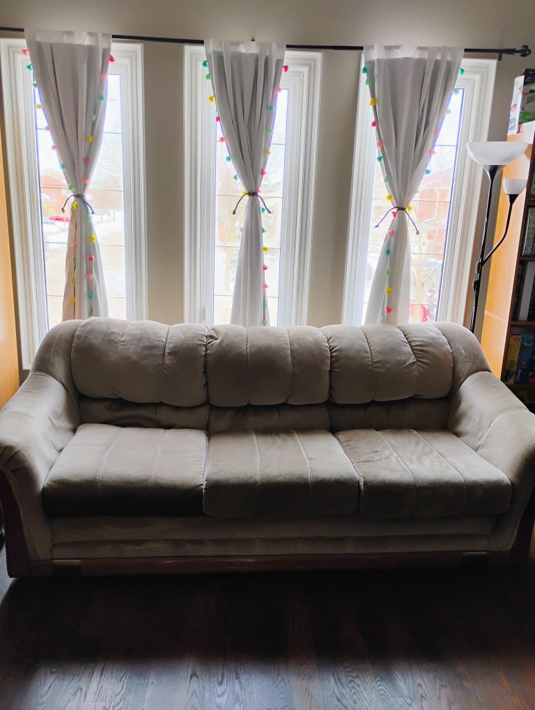 Beige Sofa with Wood Accents - photo 2
