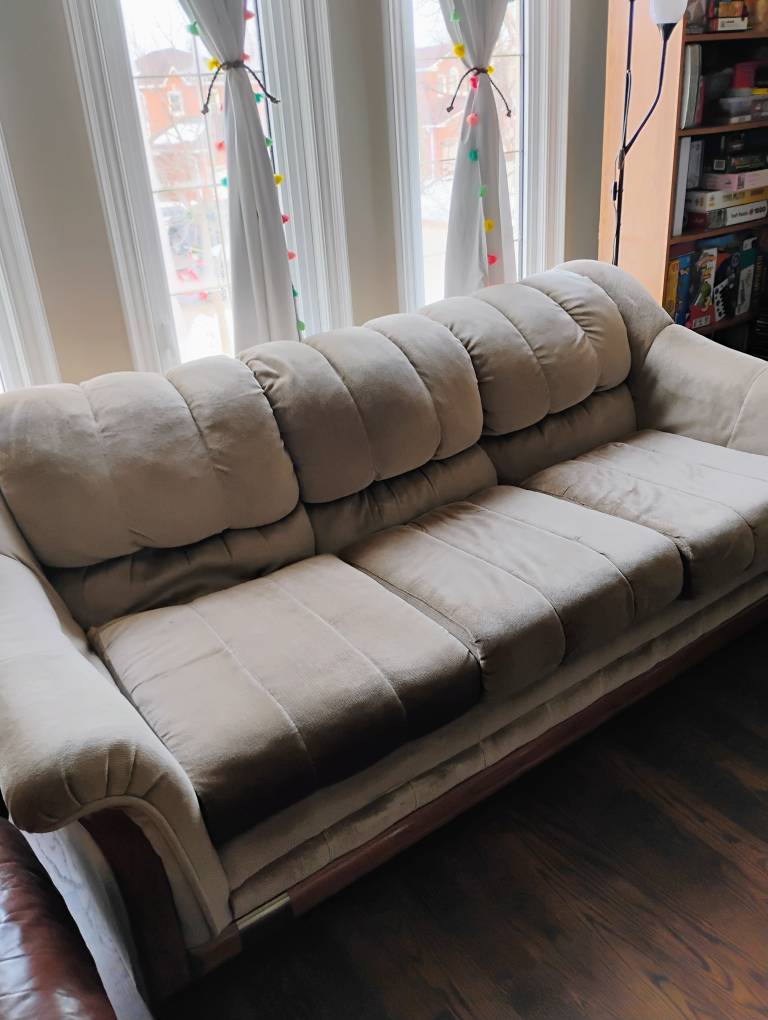 Beige Sofa with Wood Accents - photo 3