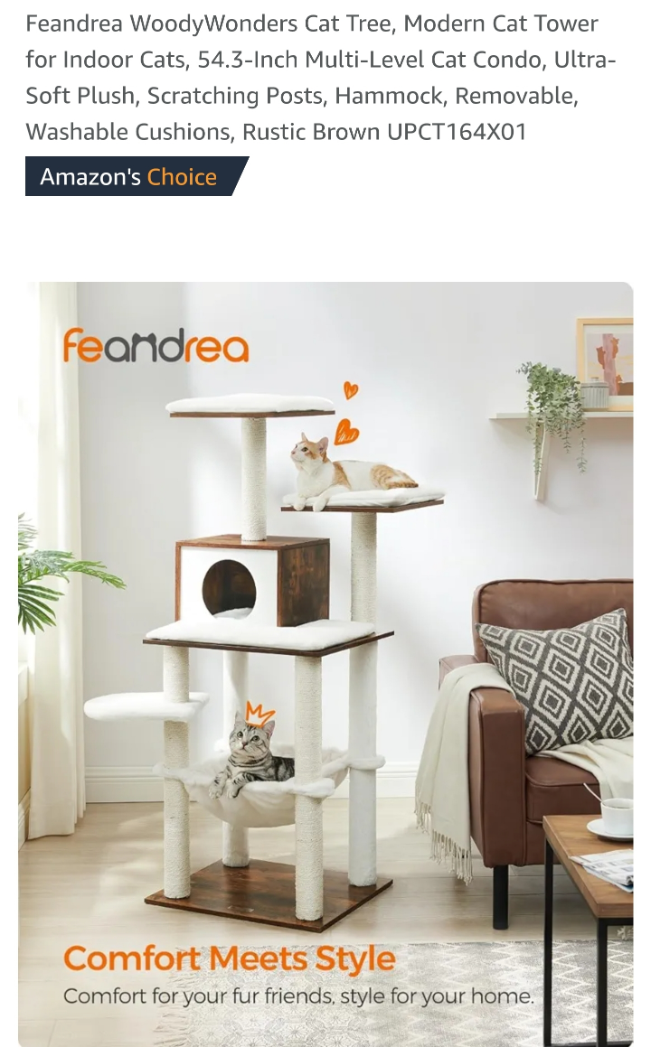 Feandrea Cat Tree Condo, 54.3-inch Multi-Level Cat Tower - photo 2