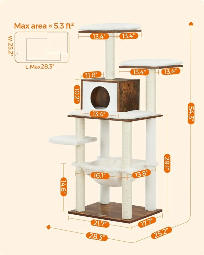 Feandrea Cat Tree Condo, 54.3-inch Multi-Level Cat Tower - photo 5