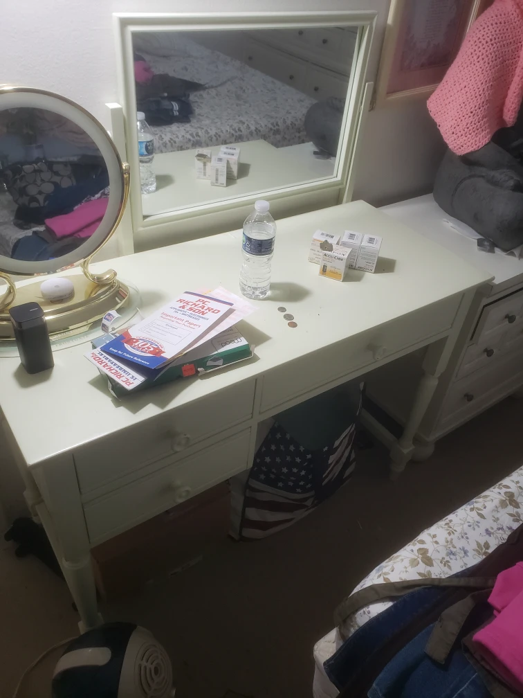 White Vanity Desk with Mirror and Drawers