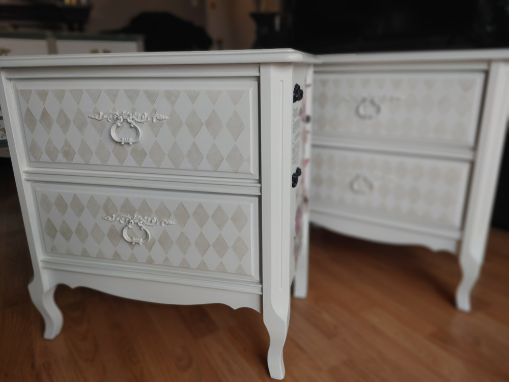 Pair of Alice in Wonderland themed bedside tables