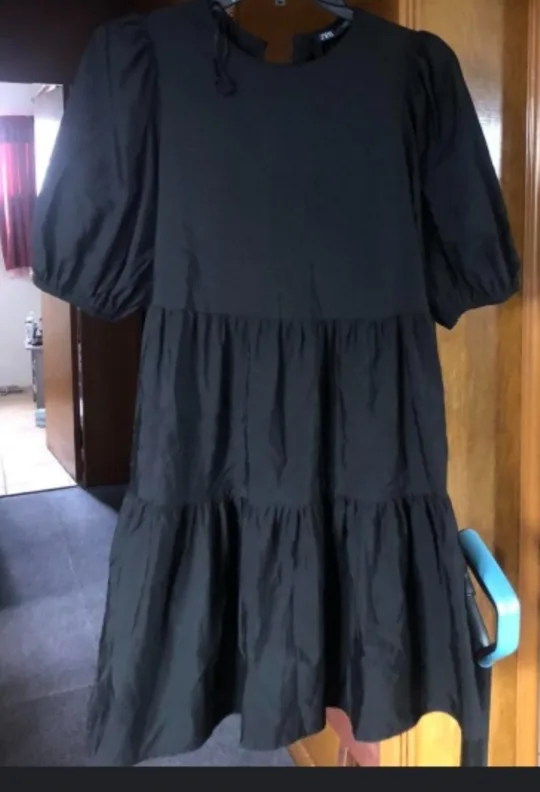 Zara Black Tiered Mini Dress Size L image indicator(7)