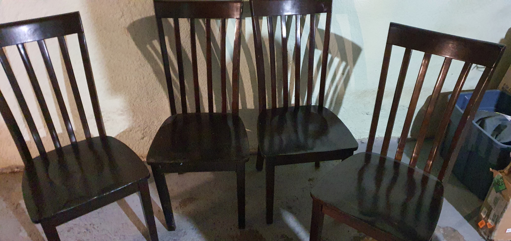 Set of Four Dark Brown Wooden Dining Chairs