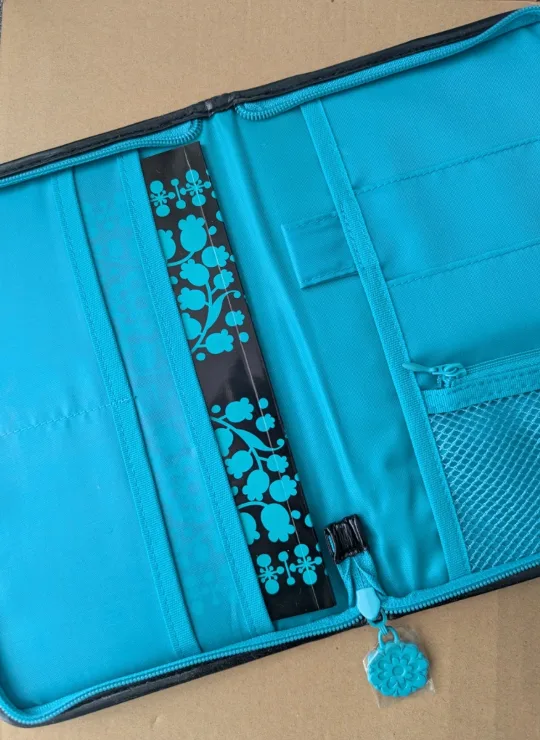 Anna Sui teal floral pattern small zippered travel binder image indicator(3)