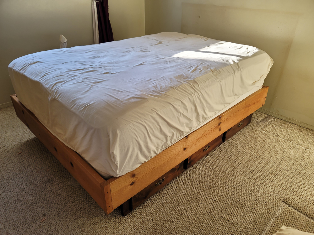 Queen-size platform bed frame with storage