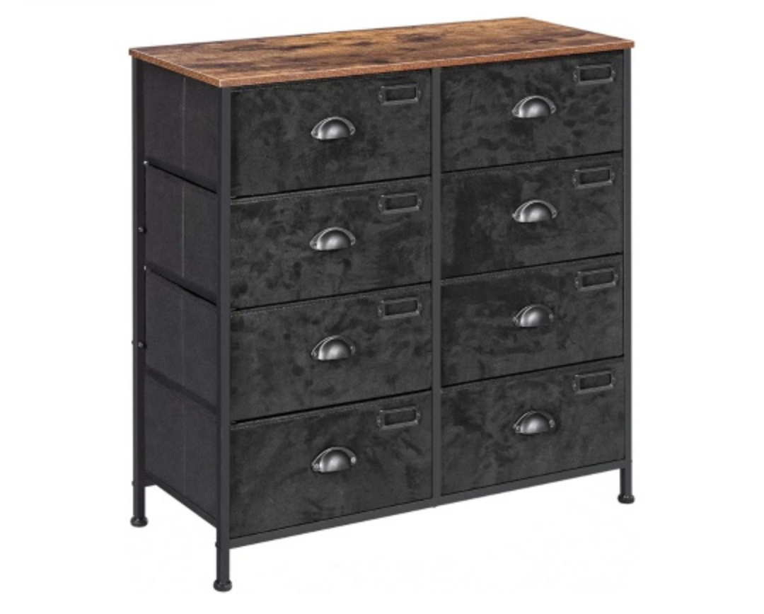 SONGMICS Rustic Vertical,8 Fabric Drawers, Labels, Wooden Top,