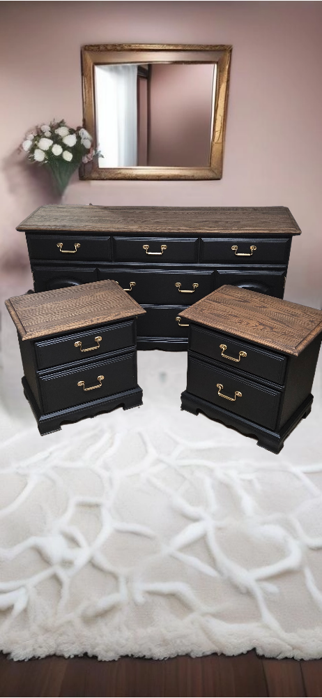 Black Bedroom Set - Dresser and Two Nightstands