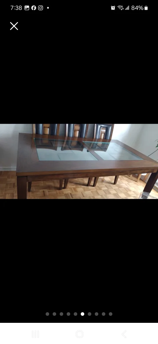 Dark Brown Wood Dining Table with Glass Top image indicator(6)