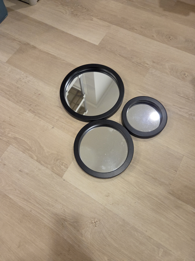 Set of 3 Black Framed Round Mirrors