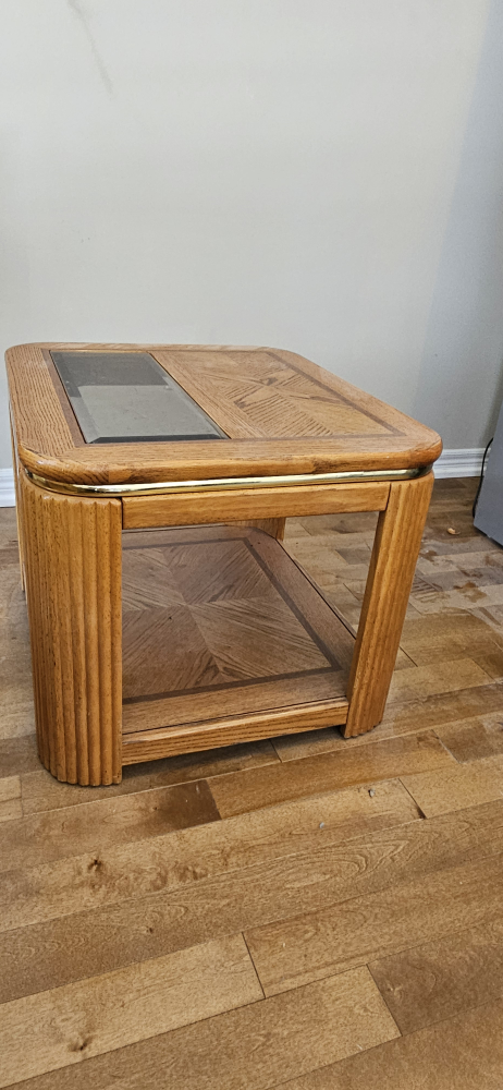Oak Wood Coffee Table with Glass Top