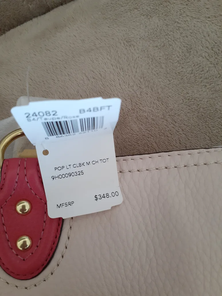 Coach Poppy  Pebbled Leather Tote Bag - Pink and Beige image indicator(9)