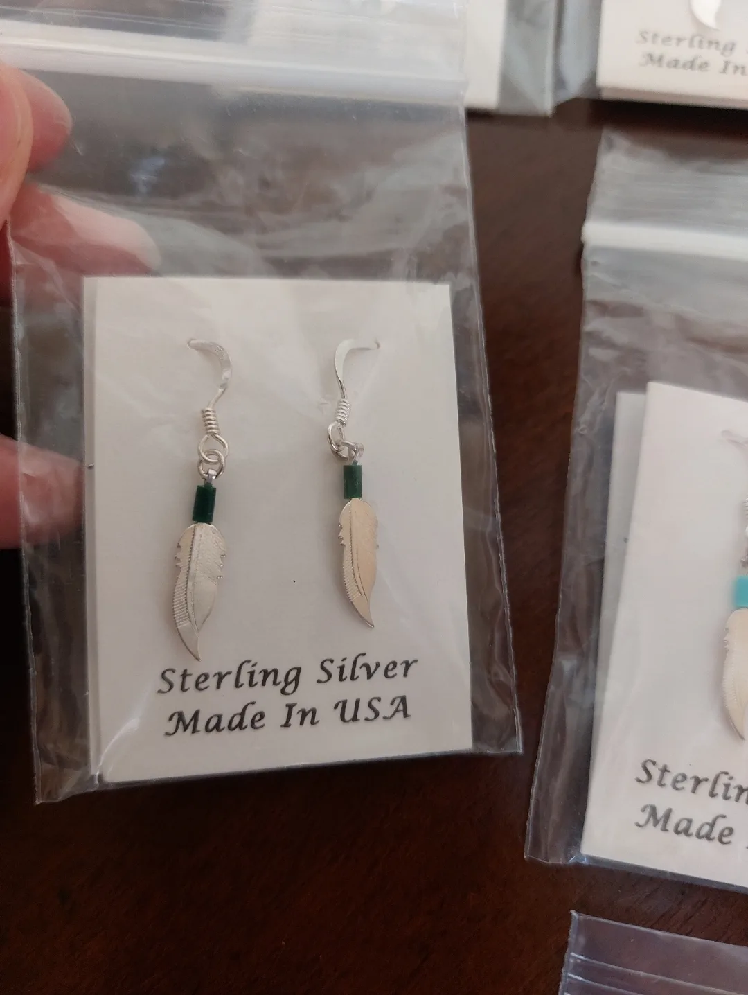 Brand New sterling silver earrings "Bear" "Feather" image indicator(6)