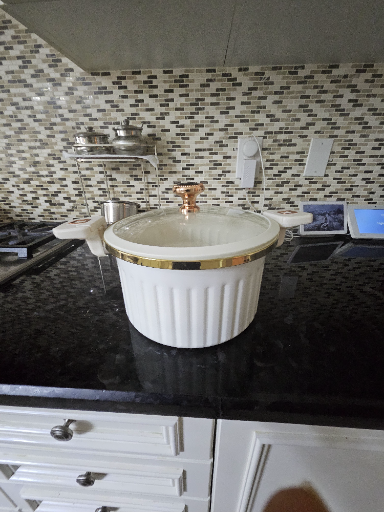 White and Rose Gold Ceramic Pot with Lid - photo 2