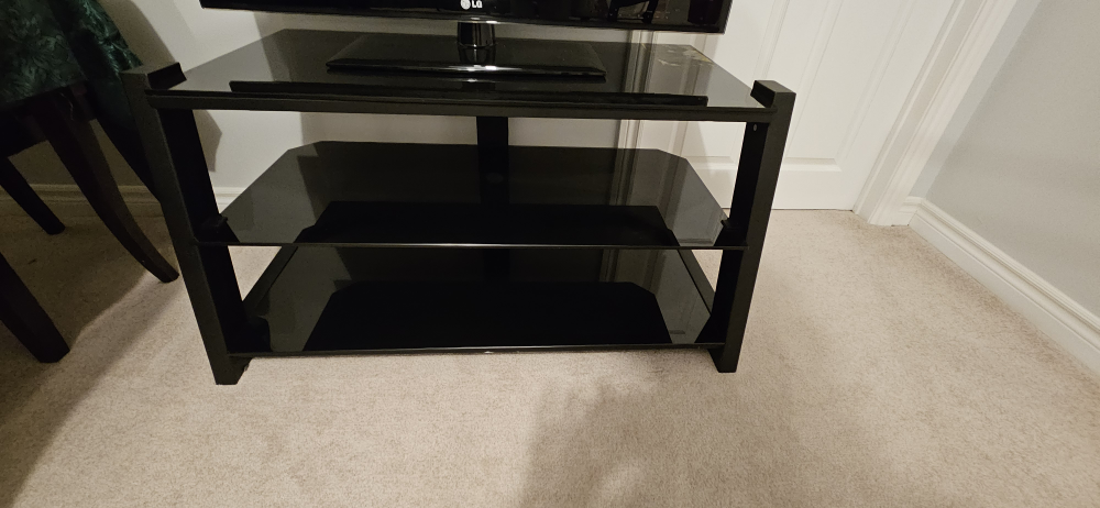 Black Glass TV Stand with Three Shelves (Extra TV for $40) - photo 2