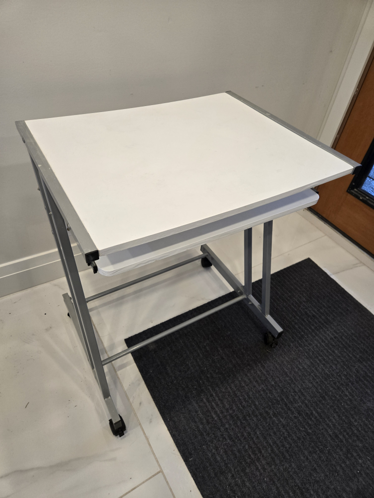 White Computer Desk with Keyboard Tray and Wheels
