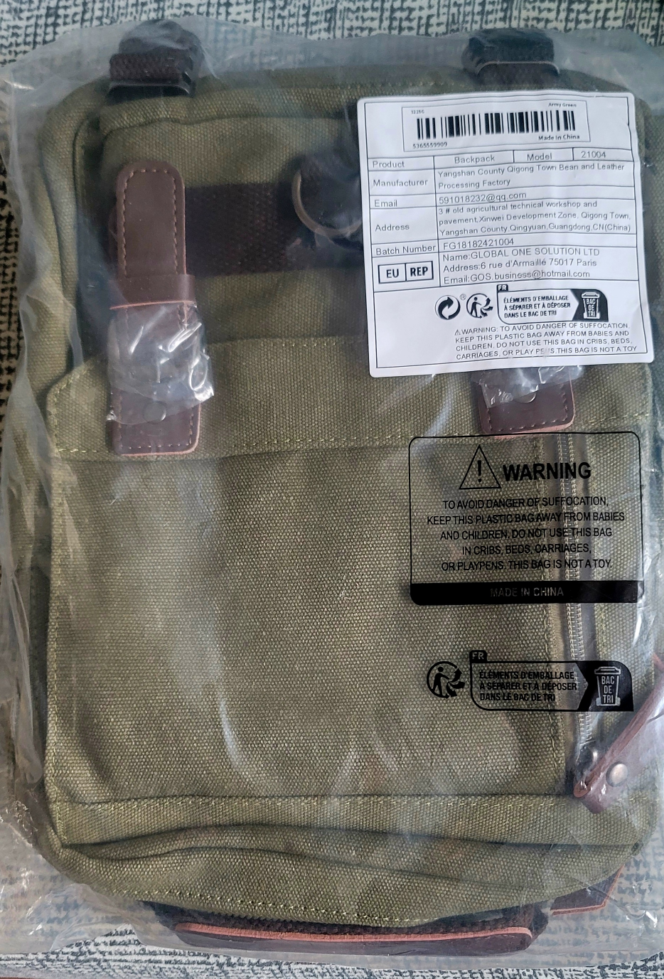 Brand New Olive Green Canvas Sling Backpack - photo 3