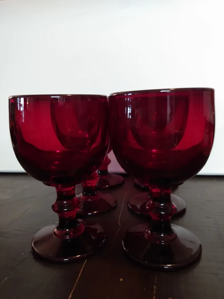 Set of six ruby red glass goblets thumbnail