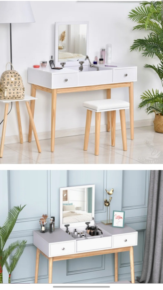 White Vanity Set with Mirror and Stool