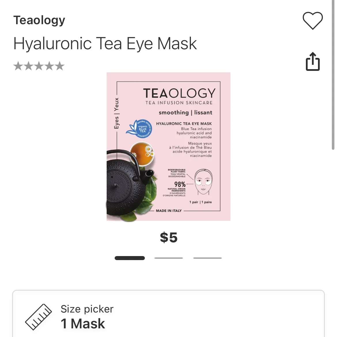 Teaology hyaluronic tea eye mask x 3 pairs image indicator(2)