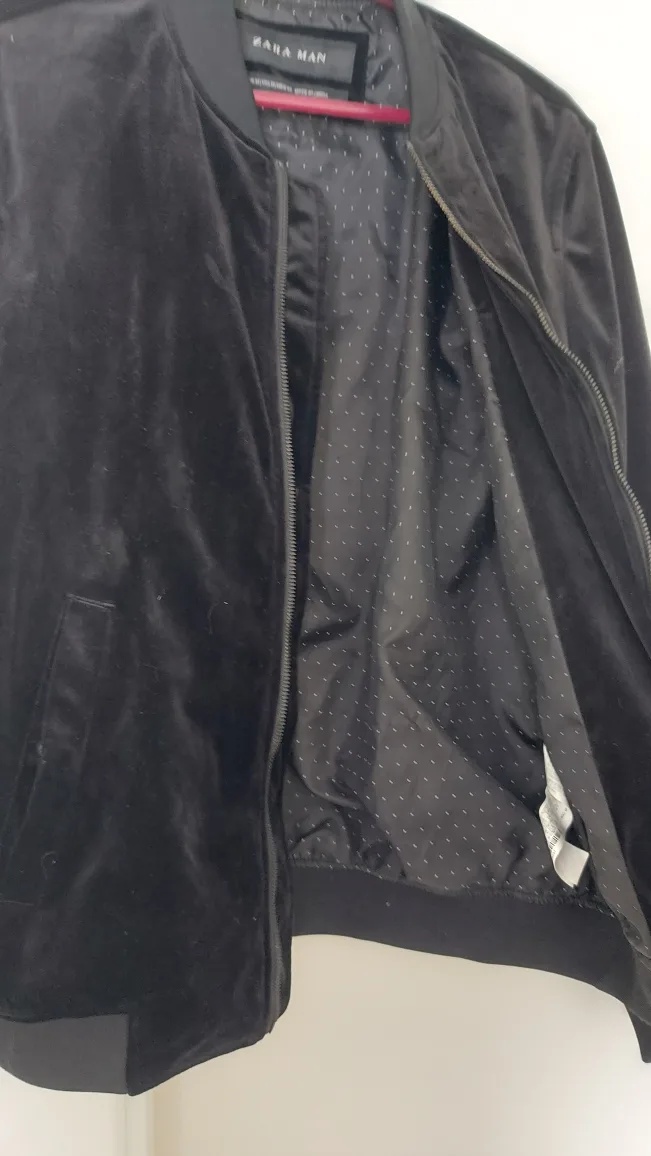 Zara Man Black Velvet Bomber Jacket - Size M image indicator(6)