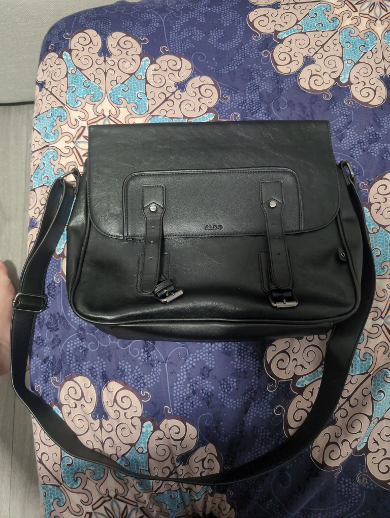Aldo Black Leather Messenger Bag