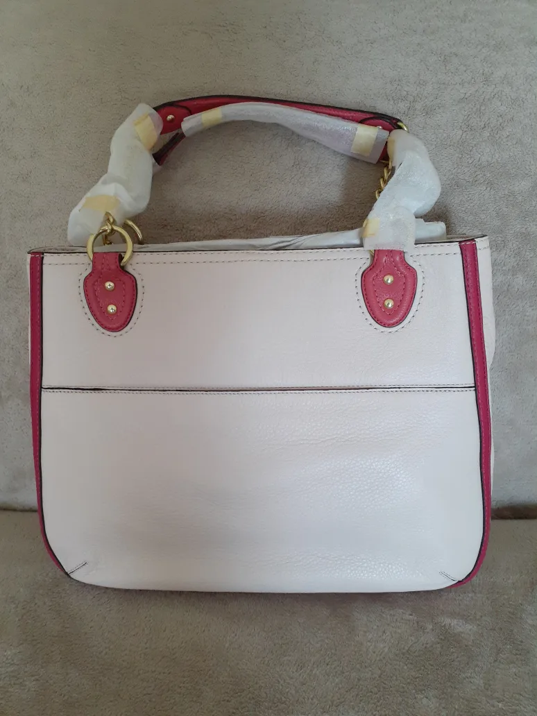 Coach Poppy  Pebbled Leather Tote Bag - Pink and Beige image indicator(2)
