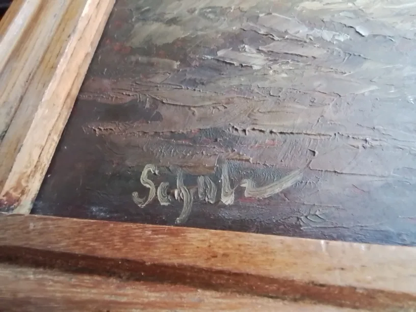 Vintage Signed Schabl Mountain Landscape Painting image indicator(4)