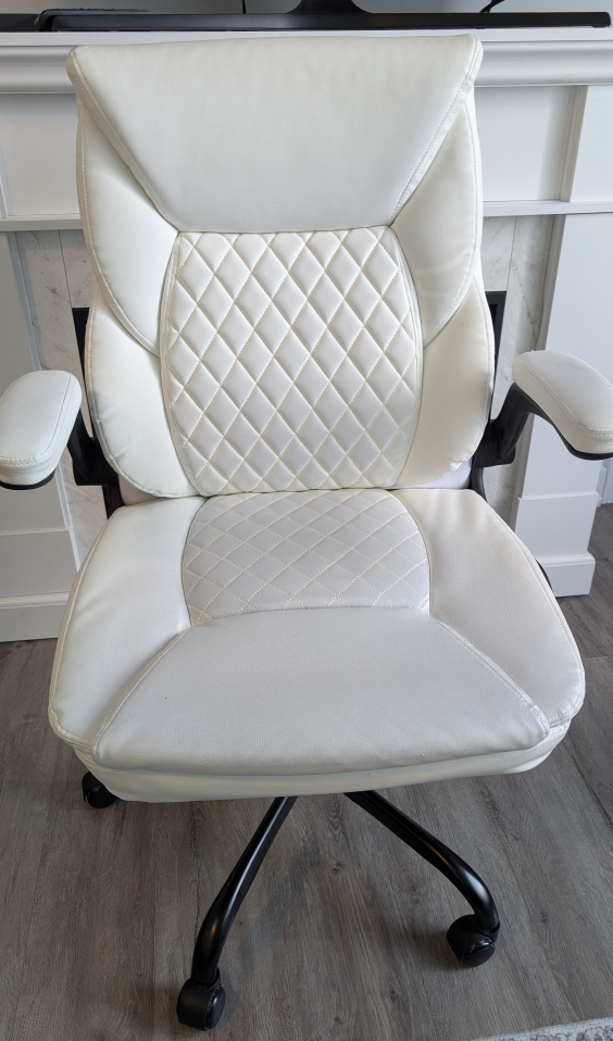 White Leather Office Chair with Armrests