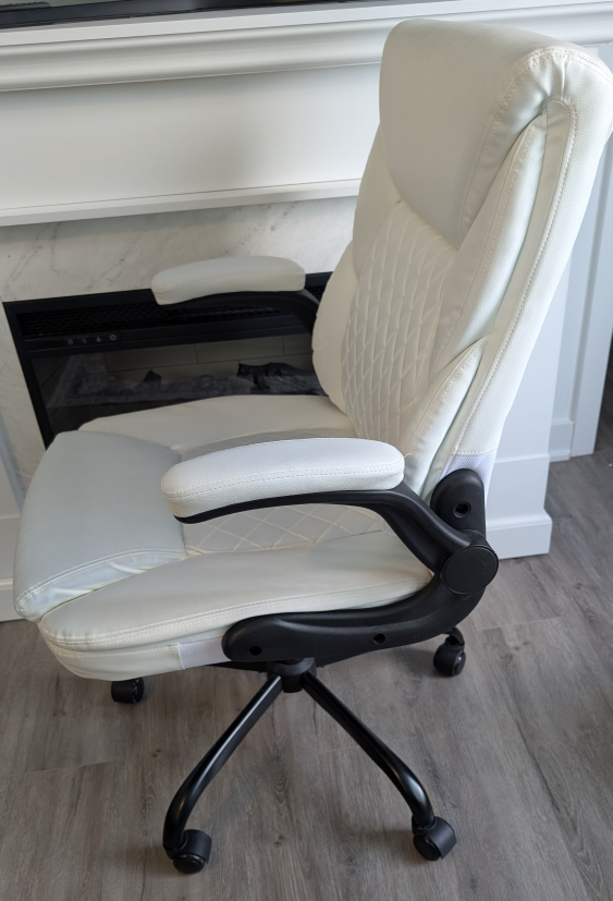 White Leather Office Chair with Armrests - photo 5