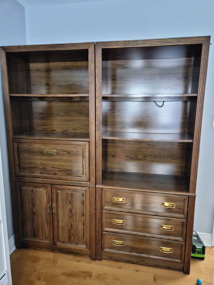 Vintage Wood Bookcase and Secretary Desk Set