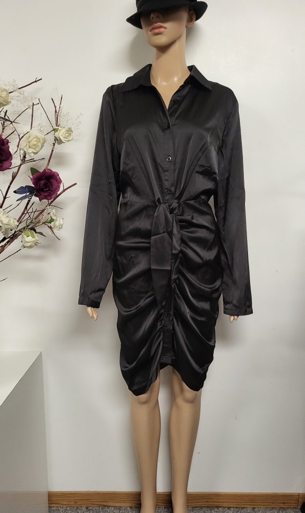 Black Satin Shirt Dress