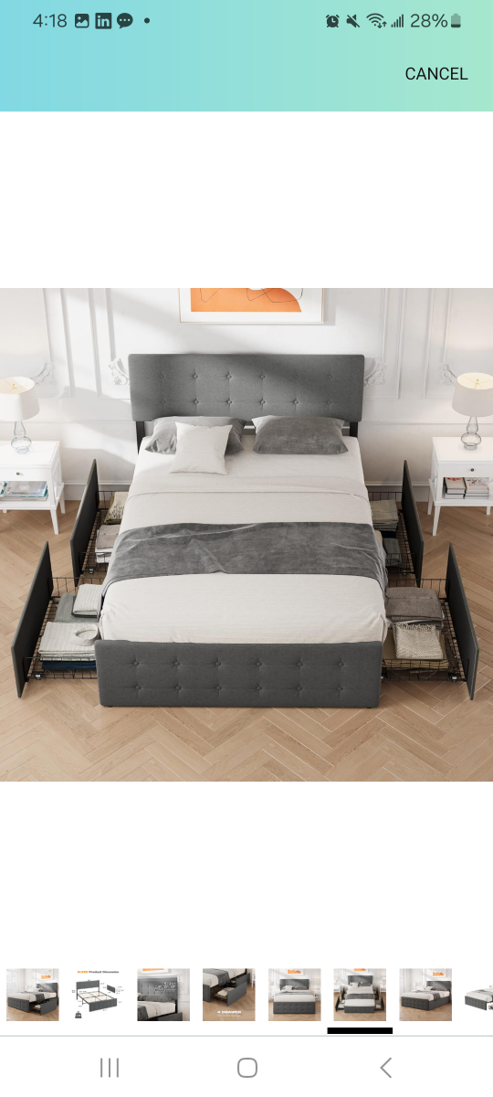 full Upholstered Storage Bed Frame with 4 Drawers
