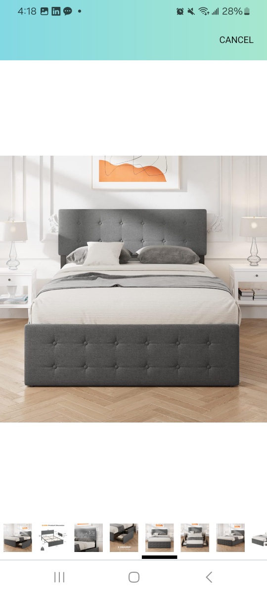 full Upholstered Storage Bed Frame with 4 Drawers - photo 2